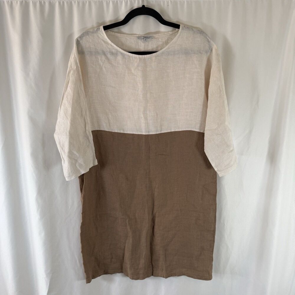 Vanessa Zani 100% Linen Mini Dress Women's Small Lightweight Breathable 3/4 Slv